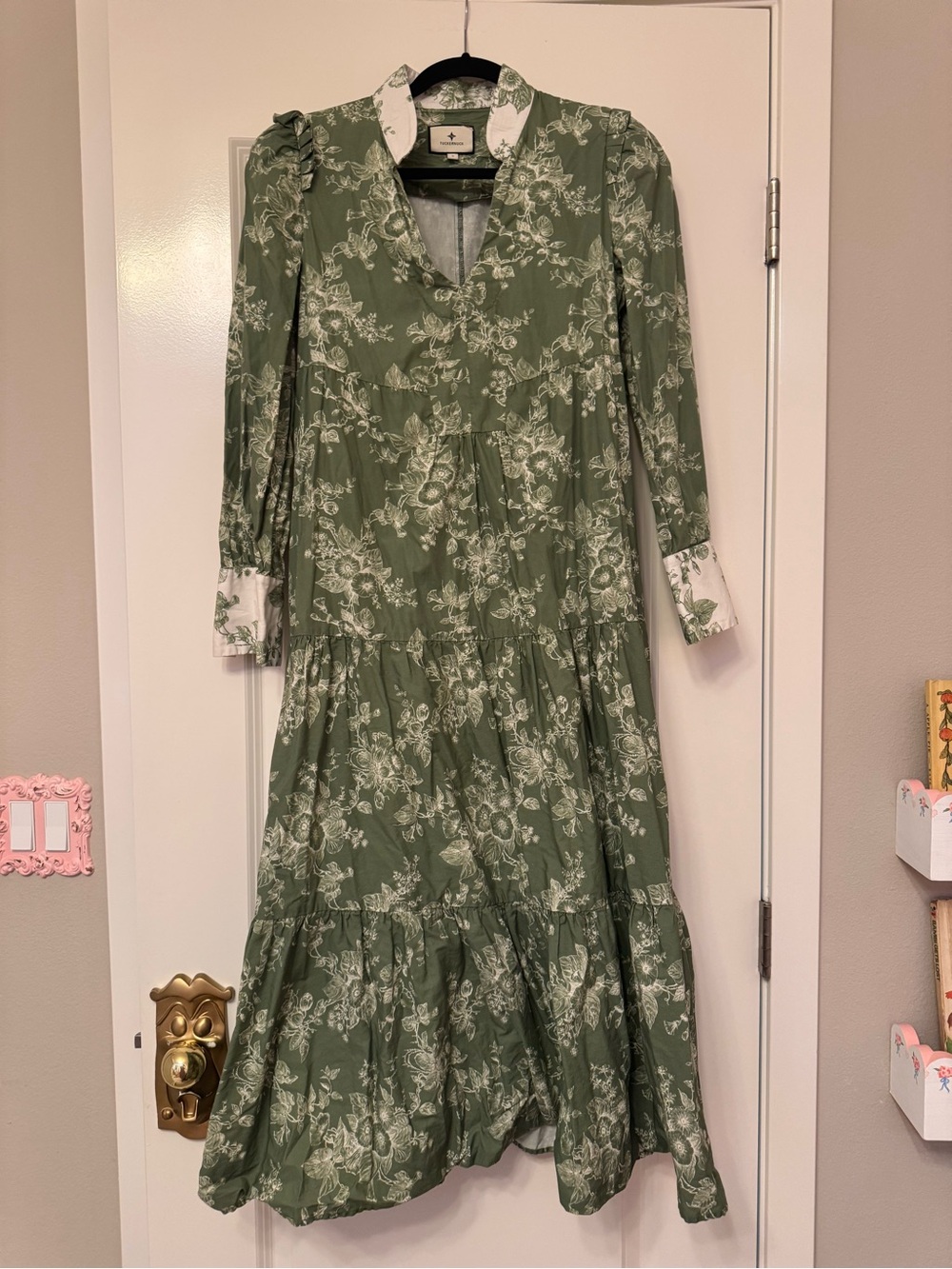 Tuckernuck Green Floral Long Sleeve Tiered Midi Dress